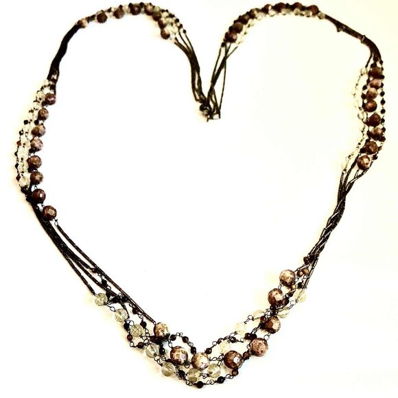 NWT ALEXANDRA'S ACCENTS 3-Strand Flapper Necklace Amber Crystal Bead Chains 42" - Picture 6 of 6